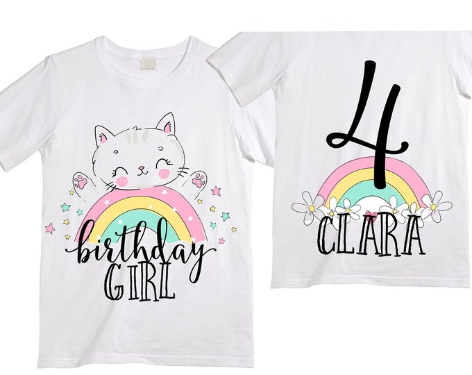 Personalized Rainbow Four Birthday Girl Shirt. Cake Smash Sleeve Birthday Shirt. 4th . Birthday Shirt
