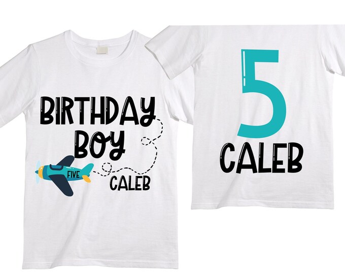 Personalized Airplane theme Birthday Shirt. FIVE Birthday. Boy's Racing Birthday Airplane Themed Birthday Shirt