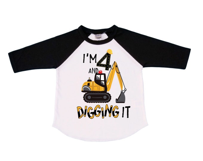 4 Digger Construction  FOUR  Trash Truck theme Birthday Shirt. Fourth Birthday. Boy's Birthday .