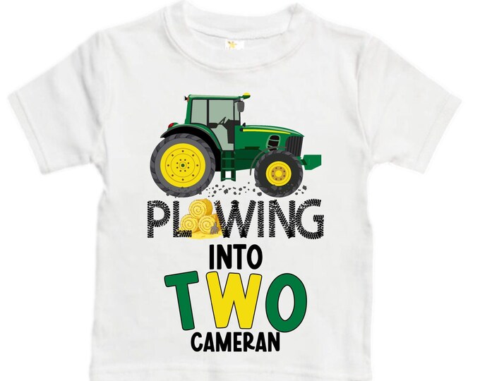 Personalized Farm Green Tractor Farm Animal theme Birthday Shirt. Two Birthday. Boy's Tractor Birthday Shirt.  Farm Birthday Shirt.