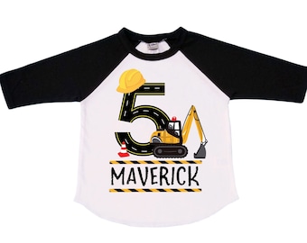 Personalized 5 Digger Truck Construction FIVE theme Birthday Shirt. FIVE Birthday. Birthday. Trash Truck Birthday .
