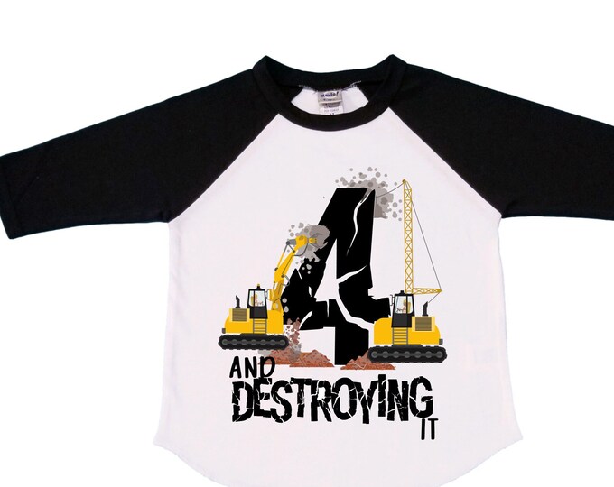 Personalized 4 Digger Construction  FOUR  Trash Truck theme Birthday Shirt. Fourth Birthday. Boy's Birthday .