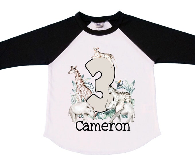 Personalized Let's Get Wild Birthday Shirt. THREE Birthday. Boy's Truck Birthday Shirt. Safari Birthday Shirt.