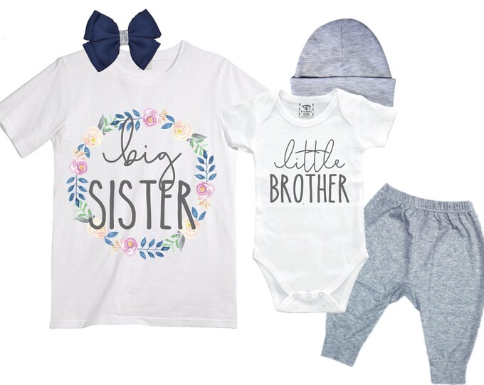 Big Sister/Little Brother Matching Sibling Set. Baby Shower Gift. Take Home Outfit. Matching Sibling Set