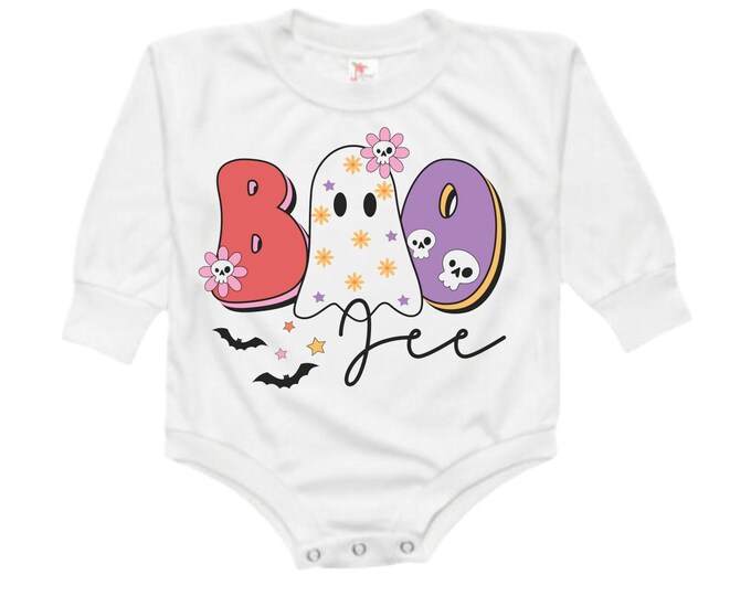 Cute Halloween Bubble Romper. Boo. Boo jee. Girls Halloween. Girls Halloween. Baby Girl Ghost Shirt. Cute Halloween Shirt. Pink Halloween
