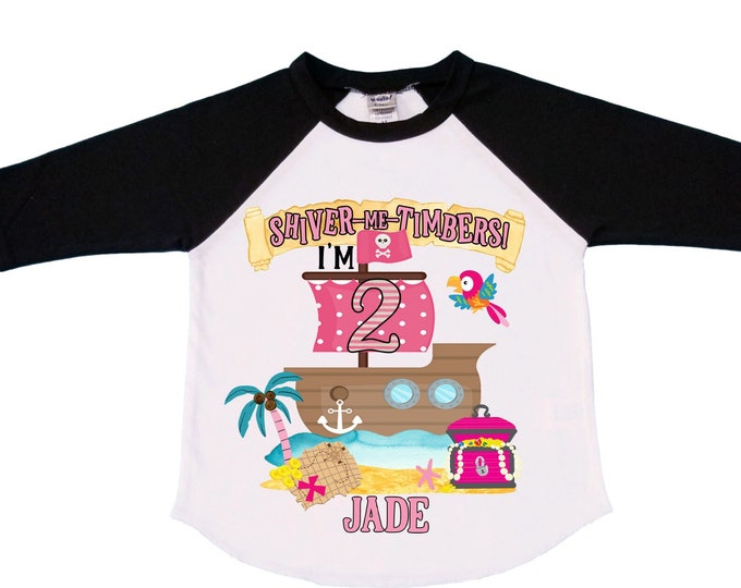 Personalized Two Pirate Rainbow . Pirate Ship.  Arrgh, Shiver me Timbers. Ahoy Matey Girls Birthday Shirt. 2nd Birthday Girl. Pirate Second
