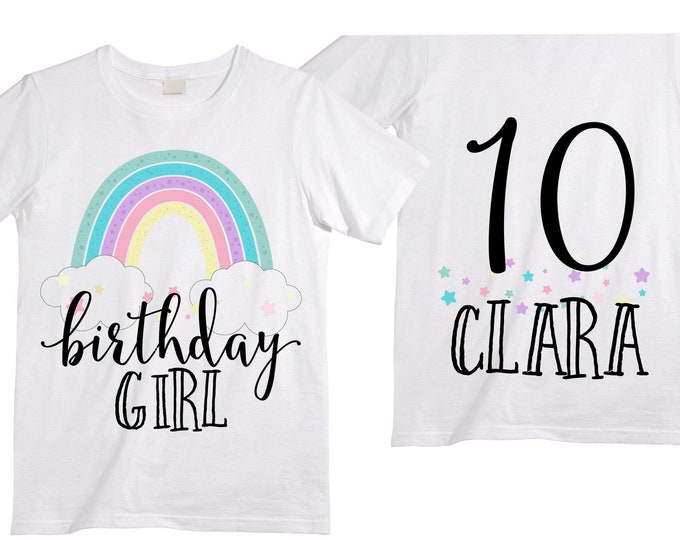 Personalized Rainbow TEN Birthday Girl Shirt. Cake Smash Short Sleeve Birthday Shirt. 10th . Birthday Shirt. Double Digit Birthday