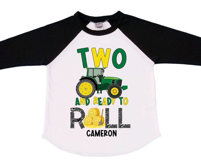 Personalized Farm Green Tractor Farm Animal theme Birthday Shirt. Two Birthday. Boy's Tractor Birthday Shirt.  Farm Birthday Shirt.