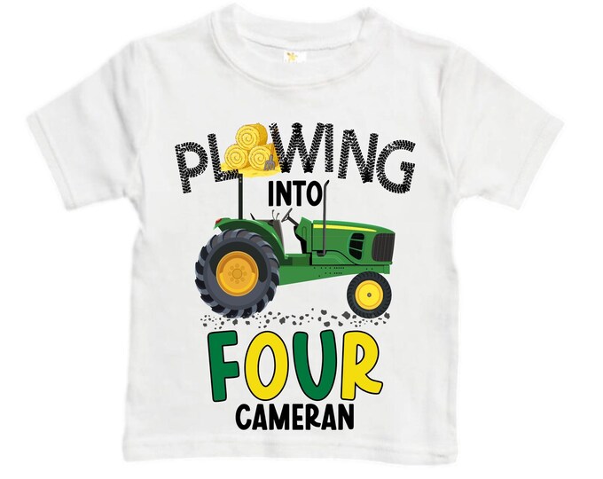 Personalized Tractor FOUR  Raglan Monster Truck theme Birthday Shirt. Two Birthday. Boy's Racing Birthday . Tractor Birthday .