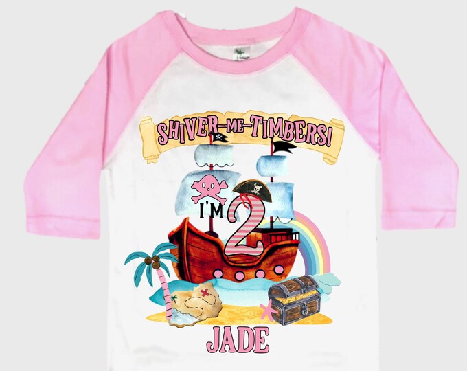 Personalized Two Pirate Rainbow . Pirate Ship.  Arrgh, Shiver me Timbers. Ahoy Matey Girls Birthday Shirt. 2nd Birthday Girl. Pirate Second