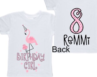 Personalized Flamingo Tropical themed EIGHT Birthday Girl Shirt. Cake Smash Short Sleeve Birthday Shirt. 8th . Birthday Shirt