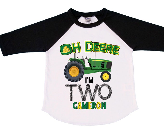 Personalized Farm Green Tractor Farm Animal theme Birthday Shirt. Two Birthday. Boy's Tractor Birthday Shirt.  Farm Birthday Shirt.