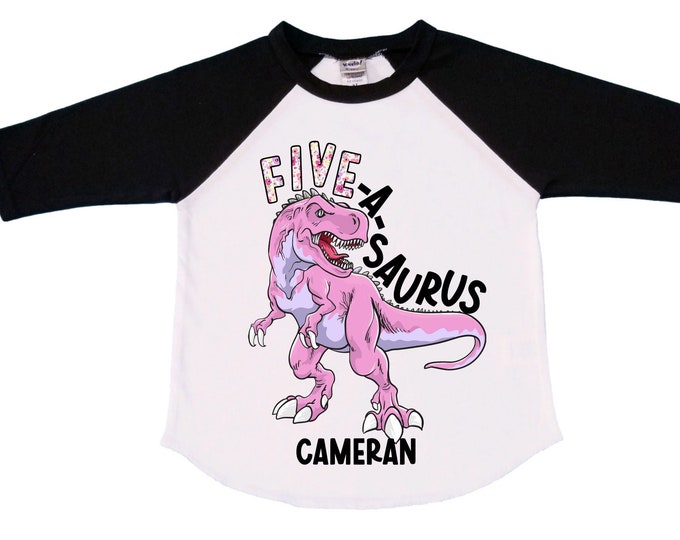 Personalized Dinosaur theme Birthday Shirt. Three Birthday. Girl's Floral Dino Birthday Shirt. Dinosaur Birthday Shirt. Five A Saurus