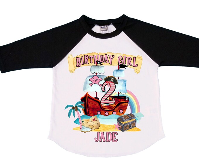 Personalized Two Pirate Rainbow . Pirate Ship.  Arrgh, Shiver me Timbers. Ahoy Matey Girls Birthday Shirt. 2nd Birthday Girl. Pirate Second
