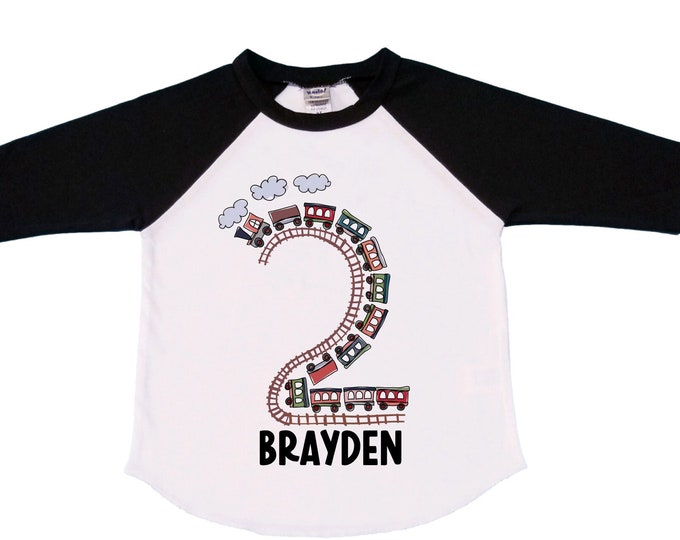 Personalized Choo Choo I'm 2 Train theme Birthday Shirt. Two Birthday. Boy's Train Birthday Shirt. Choo Choo Train Birthday Shirt.