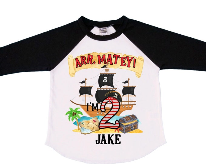 Personalized Pirate Ship theme Birthday Shirt. Two Birthday. Boy's Pirate Birthday. Shiver Me Timbers. Ahoy Matey. Arr. Arragh Shirt. Pirate