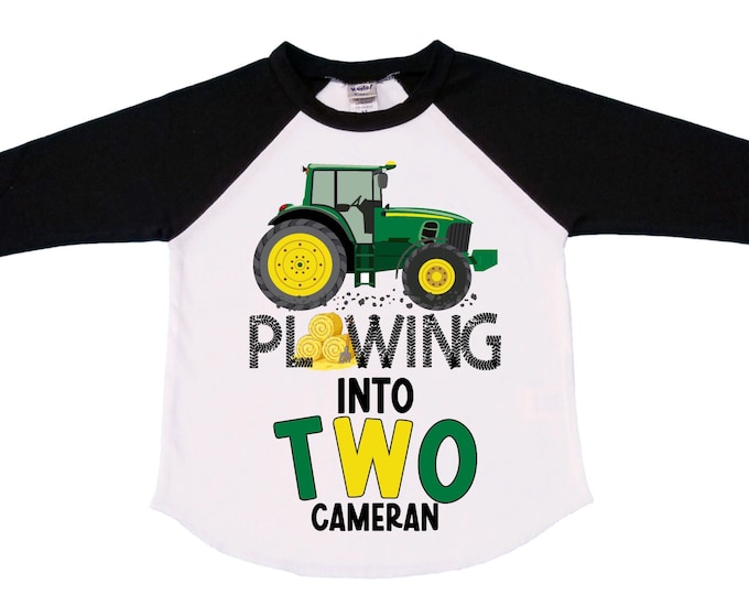 Personalized Farm Green Tractor Farm Animal theme Birthday Shirt. Two Birthday. Boy's Tractor Birthday Shirt.  Farm Birthday Shirt.