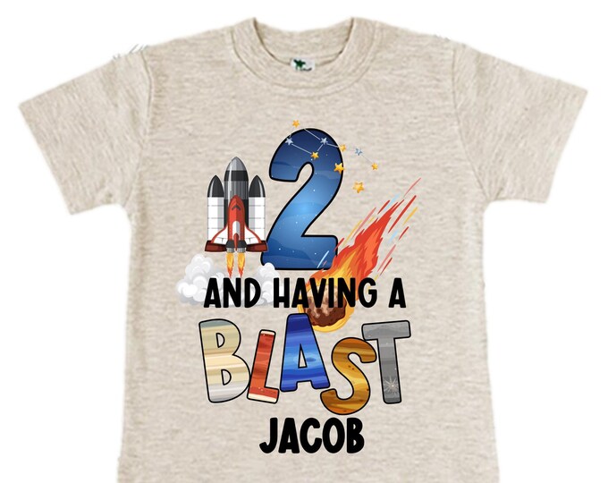 Personalized Space Birthday TWO Astronaut theme Birthday Shirt. TWO Birthday. Boy's Birthday Shirt. Spaceship Space ship Birthday Shirt.