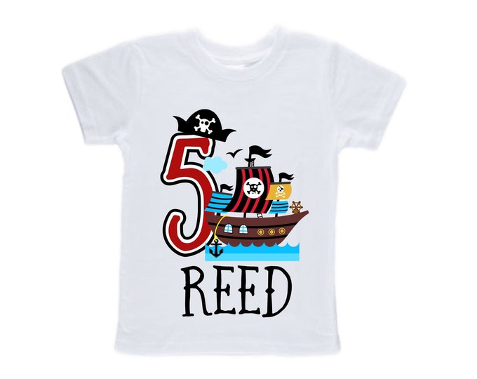 Personalized Pirate Ship FIVE Pirate Ship theme Birthday Shirt. Five Birthday. Boy's Pirate Birthday . Pirate themed Party Shirt.