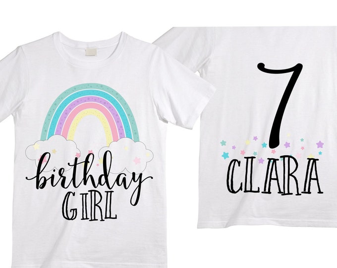 Personalized Rainbow SEVEN  Birthday Girl Shirt. Cake Smash Short Sleeve Birthday Shirt. 7th . Birthday Shirt