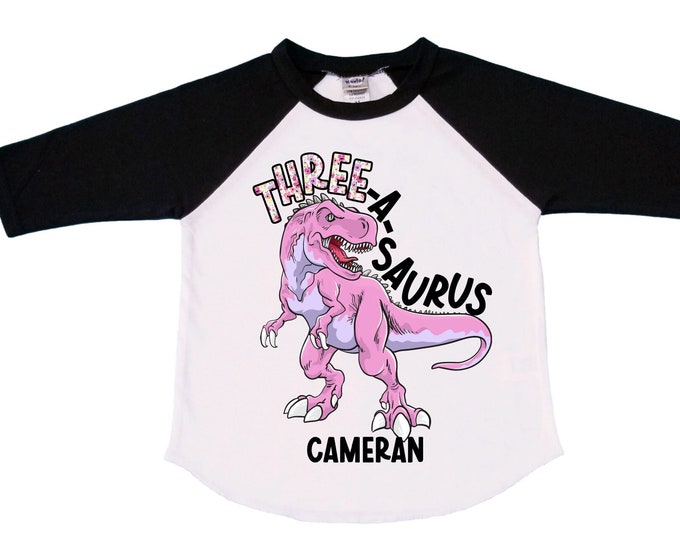 Personalized Dinosaur theme Birthday Shirt. Three Birthday. Girl's Floral Dino Birthday Shirt. Dinosaur Birthday Shirt. THREE Rex