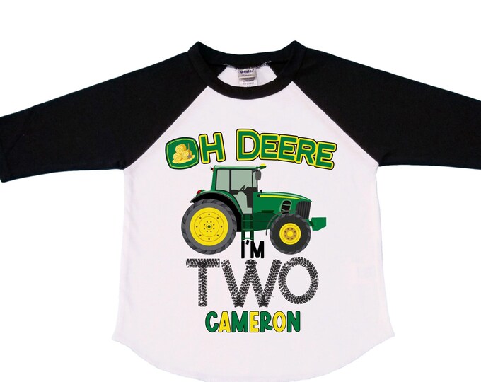 Personalized Farm Green Tractor Farm Animal theme Birthday Shirt. Two Birthday. Boy's Tractor Birthday Shirt.  Farm Birthday Shirt.