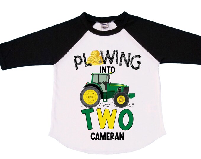 Personalized Farm Green Tractor Farm Animal theme Birthday Shirt. Two Birthday. Boy's Tractor Birthday Shirt.  Farm Birthday Shirt.