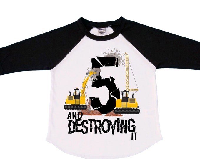 Personalized 5 Digger Truck Construction FIVE theme Birthday Shirt. FIVE Birthday. Birthday. Trash Truck Birthday .