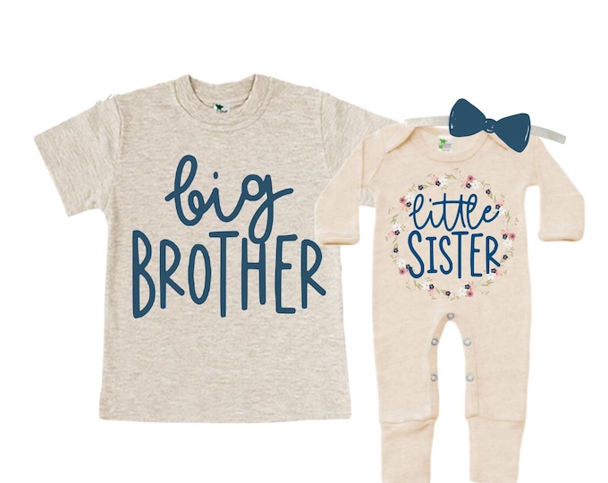 Big Brother/Little Sister Matching Sibling Set. Baby Shower Gift. Take Home Outfit. Matching Sibling Set