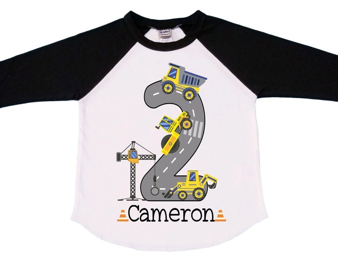 Personalized Construction Themed Digger Truck Construction theme Birthday Shirt. Two Birthday. Boy's Truck Birthday . Construction Shirt.