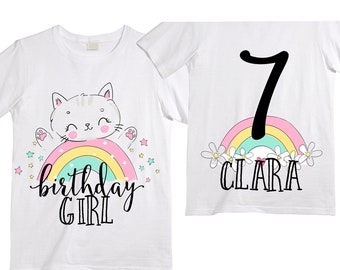 Personalized Rainbow SEVEN  Birthday Girl Shirt. Cake Smash Short Sleeve Birthday Shirt. 7th . Birthday Shirt