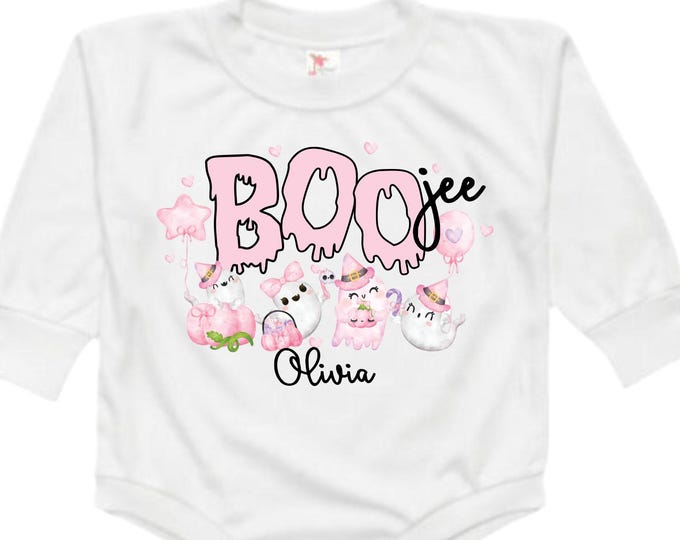Cute Halloween Bubble Romper. Boo. Boo jee. Girls Halloween. Girls Halloween. Baby Girl Ghost Shirt. Cute Halloween Shirt. Pink Halloween