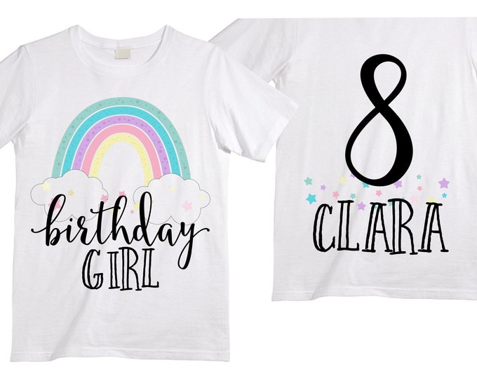 Personalized Rainbow EIGHT Birthday Girl Shirt. Cake Smash Short Sleeve Birthday Shirt. 8th . Birthday Shirt