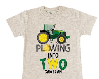 Personalized Farm Green Tractor Farm Animal theme Birthday Shirt. Two Birthday. Boy's Tractor Birthday Shirt.  Farm Birthday Shirt.