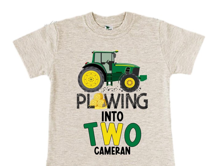 Personalized Farm Green Tractor Farm Animal theme Birthday Shirt. Two Birthday. Boy's Tractor Birthday Shirt.  Farm Birthday Shirt.