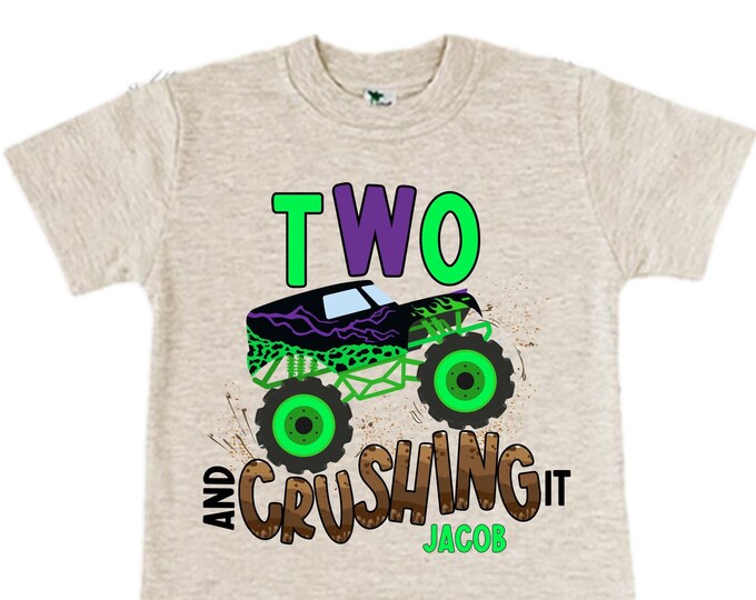 Personalized Monster Truck theme Birthday Shirt. Two Birthday. Boy's Truck Birthday Shirt. Monster Truck Racing Birthday Shirt.