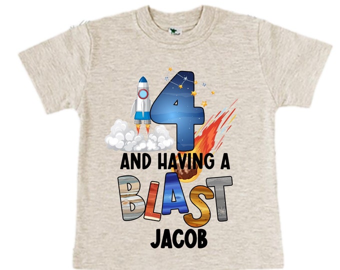 Personalized Space Birthday FOUR Astronaut theme Birthday Shirt. FOUR Birthday. Boy's Birthday Shirt. Spaceship Space ship Birthday Shirt.