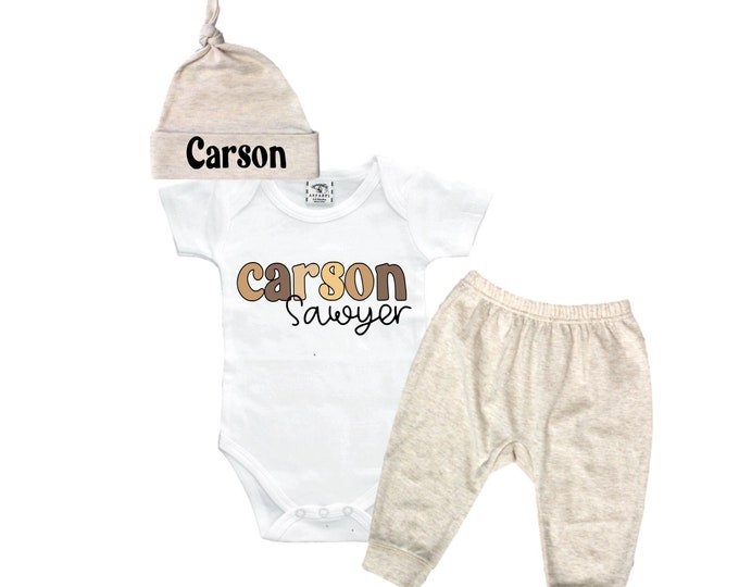 Set - Personalized Name Baby Outfit. Baby Shower Gift. New Born Bring Home Outfit.
