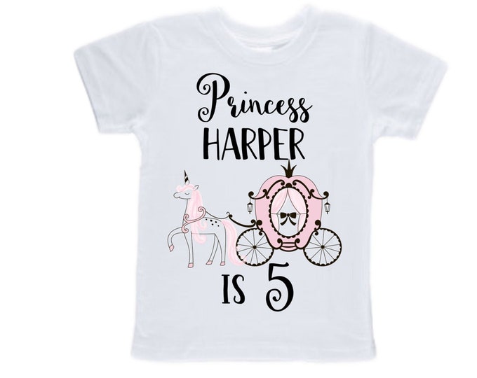 Personalized Birthday Princess Themed FIVE Birthday Girl Shirt. Cake Smash Short Sleeve Birthday Shirt. 5th . Birthday Shirt