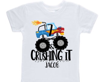 Personalized Monster Truck Crushing It 7 Monster Truck theme Birthday Shirt. SEVEN Birthday. Boy's Racing. Monster Truck Birthday .