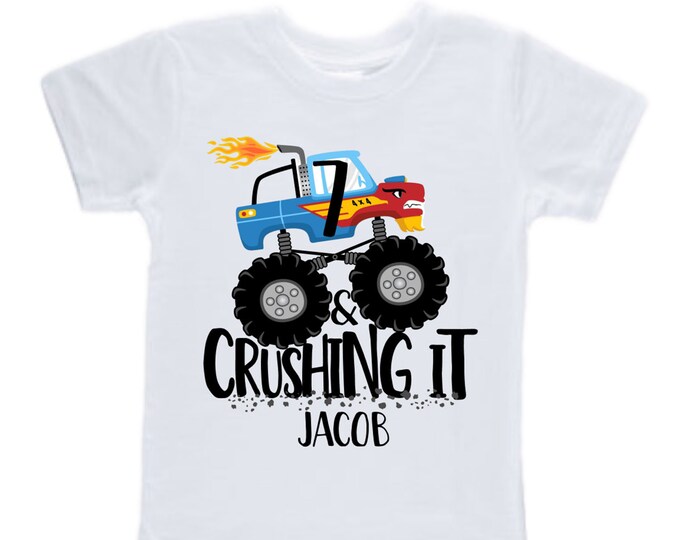 Personalized Monster Truck Crushing It 7 Monster Truck theme Birthday Shirt. SEVEN Birthday. Boy's Racing. Monster Truck Birthday .
