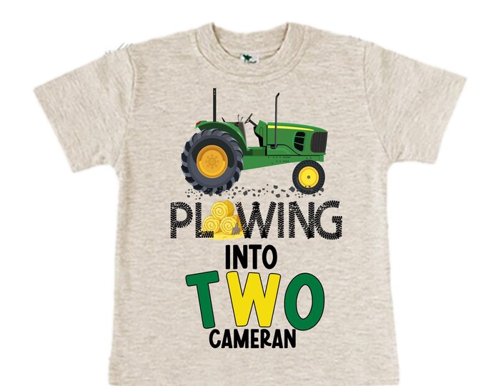 Personalized Farm Green Tractor Farm Animal theme Birthday Shirt. Two Birthday. Boy's Tractor Birthday Shirt.  Farm Birthday Shirt.