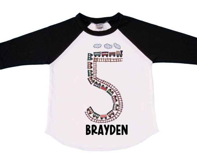 Personalized Choo Choo I'm 5 Train theme Birthday Shirt. Five Birthday. Boy's Train Birthday Shirt. Choo Choo Train Birthday Shirt.