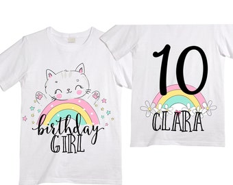 Personalized Rainbow TEN Birthday Girl Shirt. Cake Smash Short Sleeve Birthday Shirt. 10th . Birthday Shirt