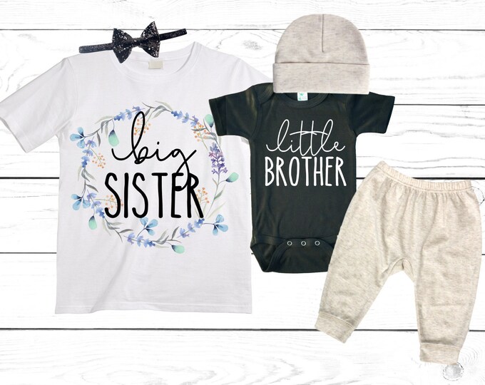 Big Sister /Little Brother Matching Sibling Set. Baby Shower Gift. Take Home Outfit. Matching Sibling Set