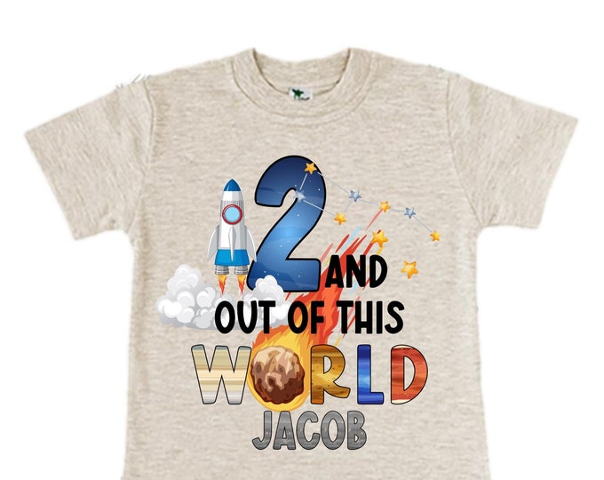 Personalized Space Birthday TWO Astronaut theme Birthday Shirt. TWO Birthday. Boy's Birthday Shirt. Spaceship Space ship Birthday Shirt.