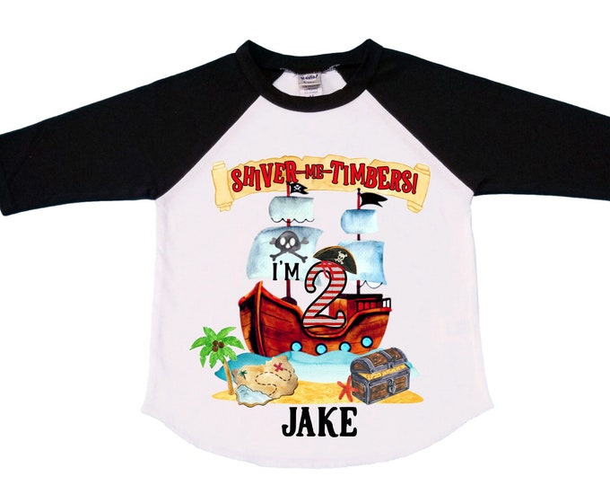Personalized Pirate Ship theme Birthday Shirt. Two Birthday. Boy's Pirate Birthday. Shiver Me Timbers. Ahoy Matey. Arr. Arrah Shirt. Pirate