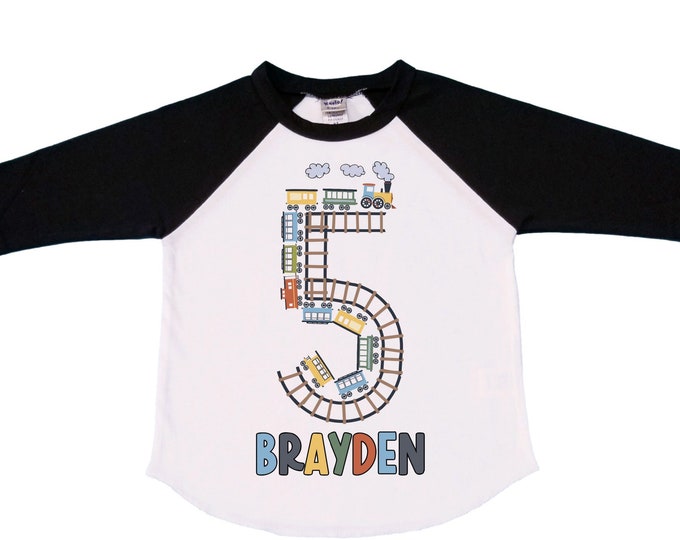 Personalized Choo Choo I'm 5 Train theme Birthday Shirt. Five Birthday. Boy's Train Birthday Shirt. Choo Choo Train Birthday Shirt.