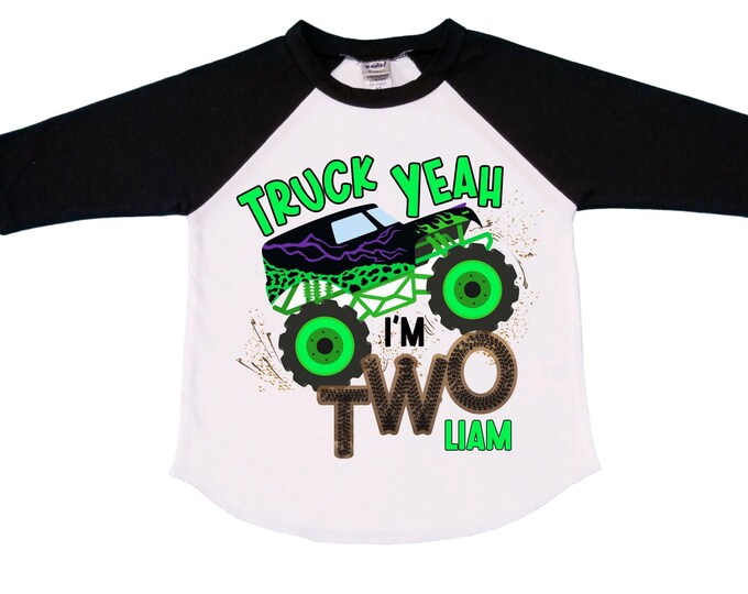 Personalized Monster Truck theme Birthday Shirt. Two Birthday. Boy's Truck Birthday Shirt. Monster Truck Racing Birthday Shirt.