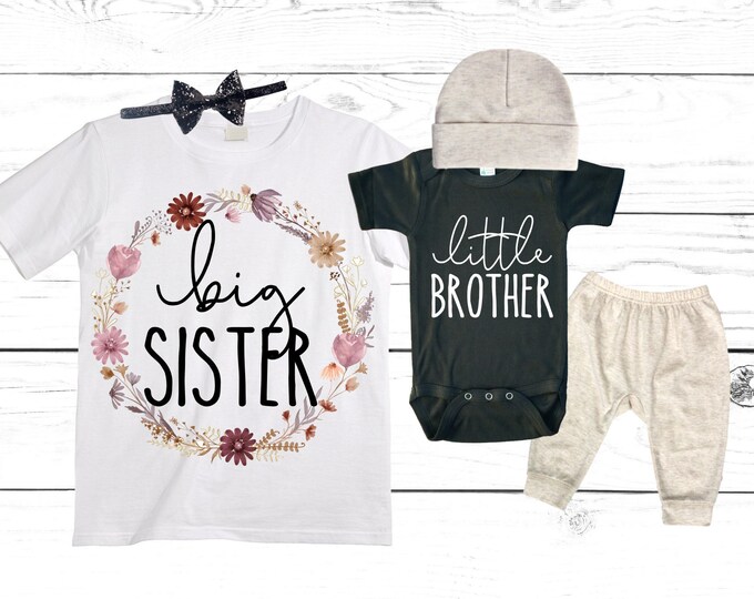 Big Sister /Little Brother Matching Sibling Set. Baby Shower Gift. Take Home Outfit. Matching Sibling Set